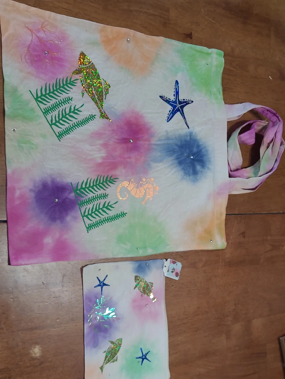 Kids Tie-Dye Sea Life Tote Bag and Pouch - Multicolor
